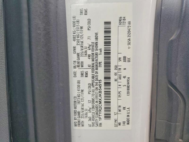 2018 Ford Transit მანქანა იყიდება აუქციონზე, vin: 1FTYR2CMXJKB54515, აუქციონის ნომერი: 69635666