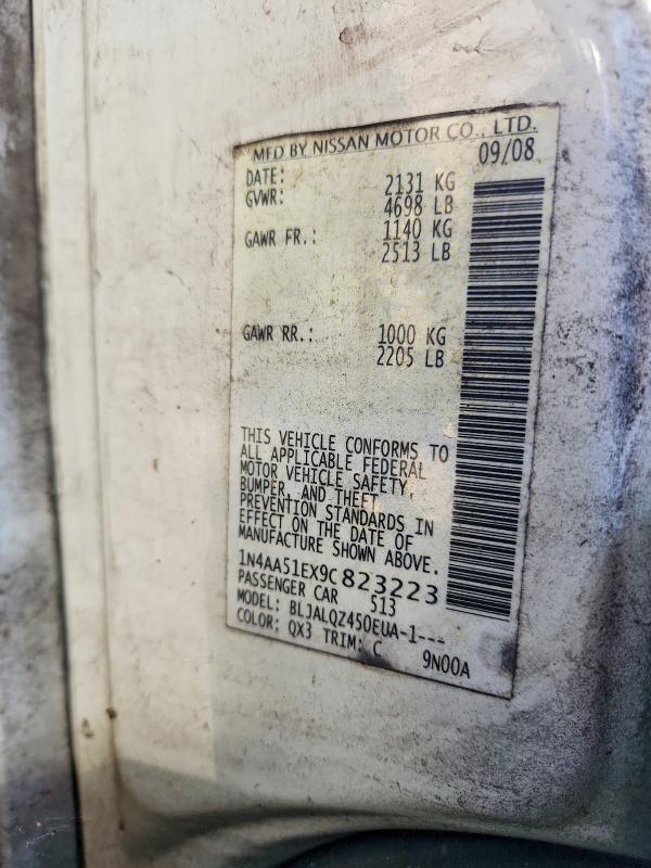 2009 Nissan Maxima მანქანა იყიდება აუქციონზე, vin: 1N4AA51EX9C823223, აუქციონის ნომერი: 68608296