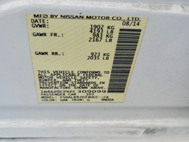 2015 Nissan Leaf მანქანა იყიდება აუქციონზე, vin: 1N4AZ0CPXFC309099, აუქციონის ნომერი: 70123396