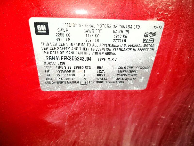 70464856 :رقم المزاد ، 2GNALFEK3D6242004 vin ، 2013 Chevrolet Equinox مزاد بيع