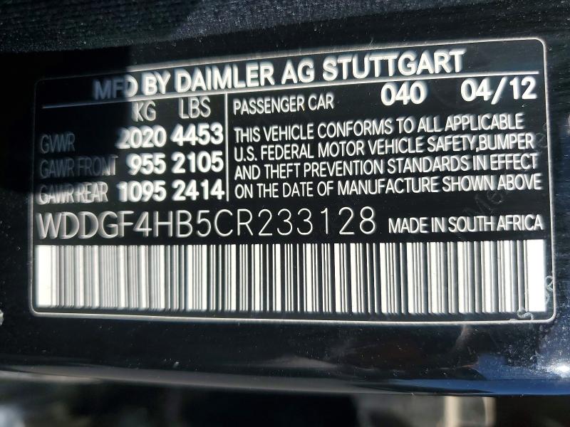 67487326 :رقم المزاد ، WDDGF4HB5CR233128 vin ، 2012 Mercedes-benz C مزاد بيع