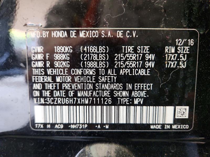 Aukcja sprzedaży 2017 Honda Hr-v, vin: 3CZRU6H7XHM711126, numer aukcji: 68311376