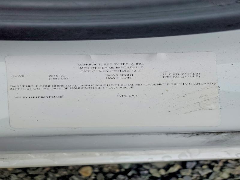 Aukcja sprzedaży 2022 Tesla Model 3, vin: 5YJ3E1EB6NF136401, numer aukcji: 70525856