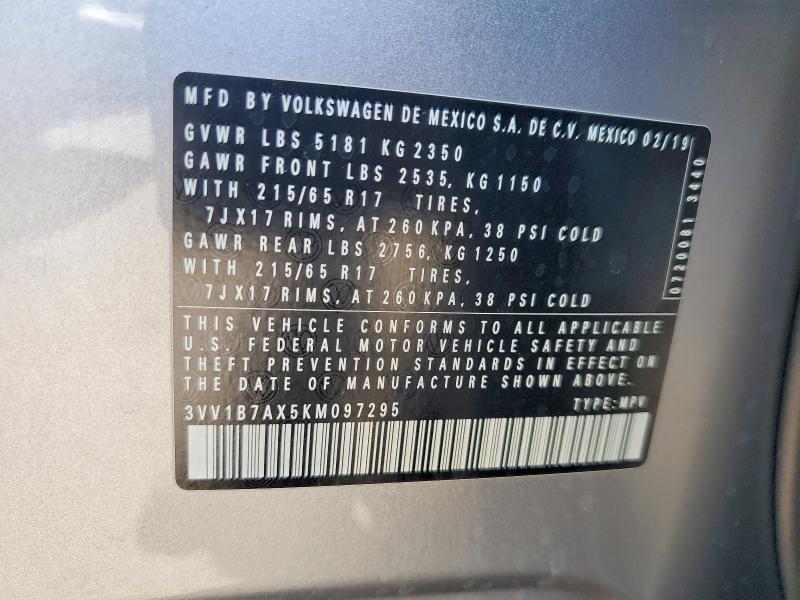 Продаж на аукціоні авто 2019 Volkswagen Tiguan, vin: 3VV1B7AX5KM097295, номер лоту: 70301296