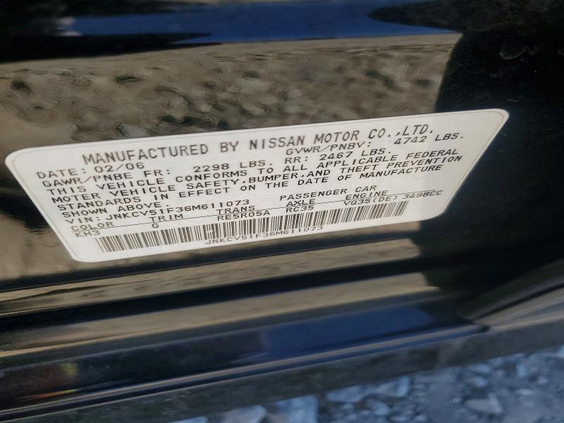 2006 Infiniti G35 მანქანა იყიდება აუქციონზე, vin: JNKCV51F36M611073, აუქციონის ნომერი: 68659196