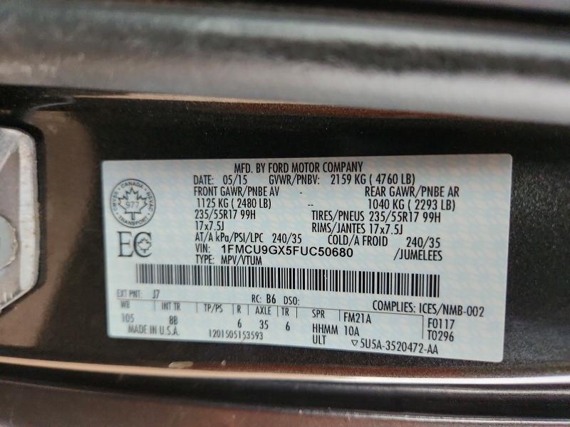 Aukcja sprzedaży 2015 Ford Escape, vin: 1FMCU9GX5FUC50680, numer aukcji: 68033376