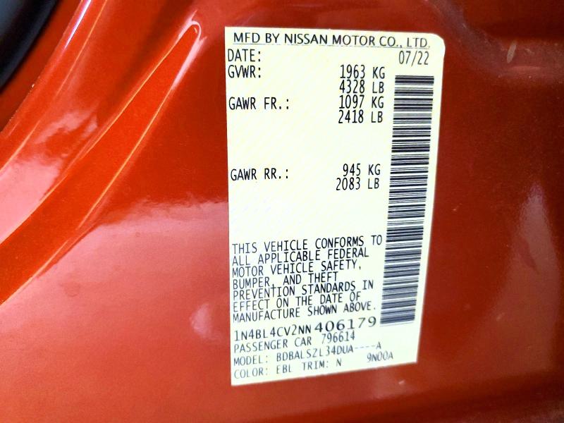 Aukcja sprzedaży 2022 Nissan Altima, vin: 1N4BL4CV2NN406179, numer aukcji: 69964986