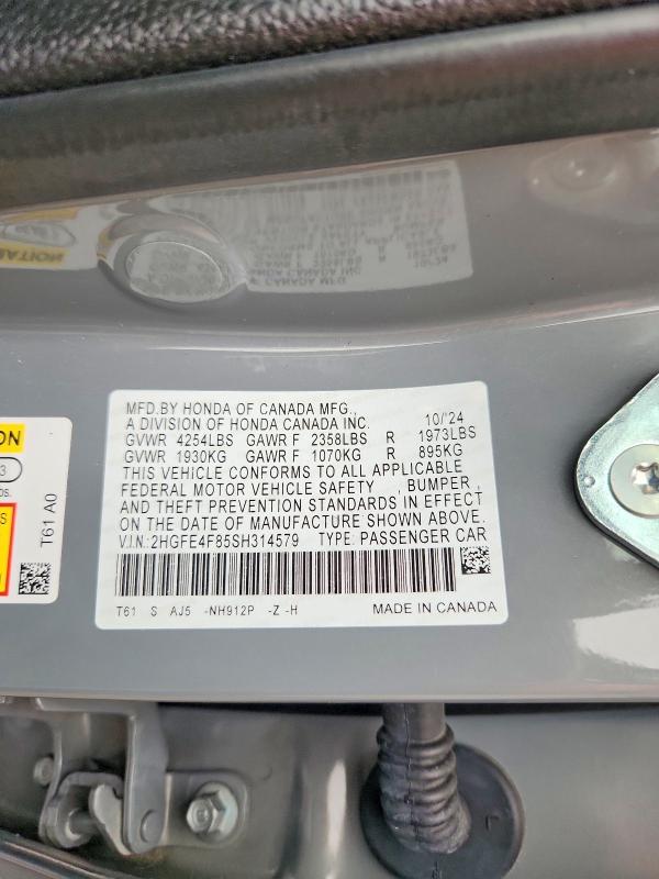 Aukcja sprzedaży 2025 Honda Civic, vin: 2HGFE4F85SH314579, numer aukcji: 67974276