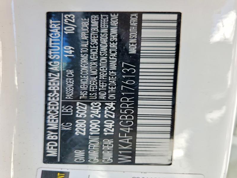 67482976 :رقم المزاد ، W1KAF4GB5RR176137 vin ، 2024 Mercedes-benz C مزاد بيع