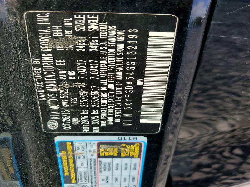 70416436 :رقم المزاد ، 5XYPGDA54GG132193 vin ، 2016 Kia Sorento مزاد بيع
