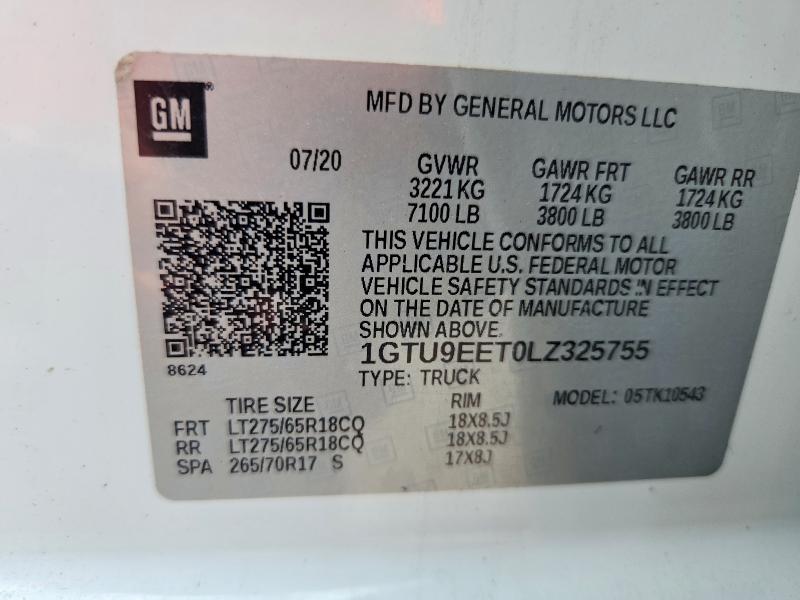 Auction sale of the 2020 Gmc Sierra, vin: 1GTU9EET0LZ325755, lot number: 69003676