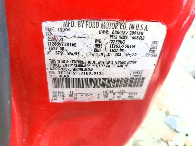 Продажа на аукционе авто 2001 Ford F250, vin: 1FTNF21L71EB50135, номер лота: 71292476