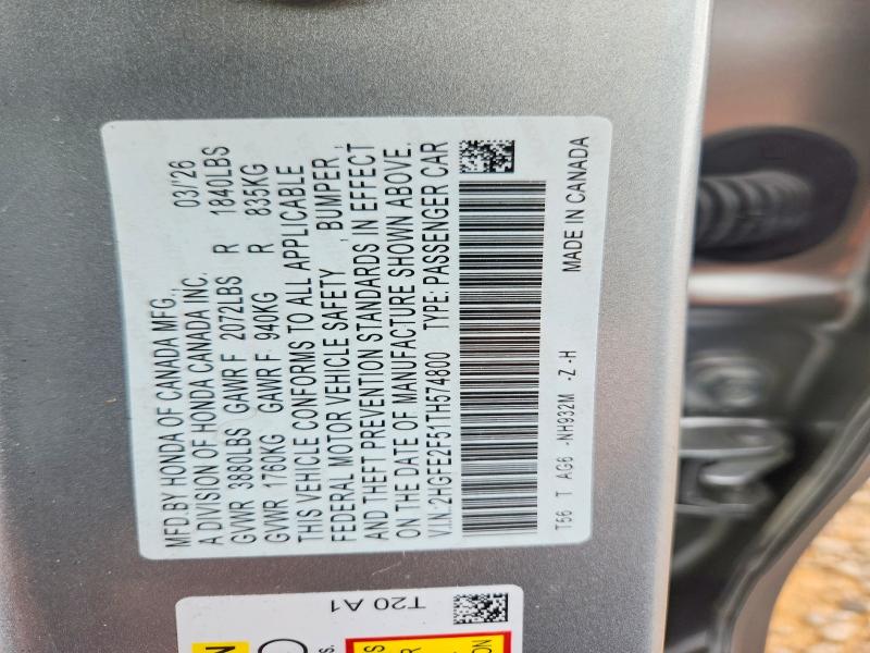 Aukcja sprzedaży 2026 Honda Civic, vin: 2HGFE2F51TH574800, numer aukcji: 67877746