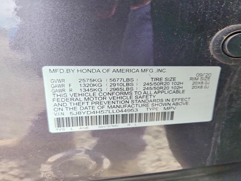 Aukcja sprzedaży 2020 Acura Mdx, vin: 5J8YD4H57LL044953, numer aukcji: 68376886