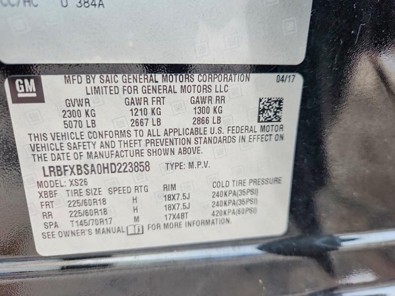 70080126 :رقم المزاد ، LRBFXBSA0HD223858 vin ، 2017 Buick Envision مزاد بيع