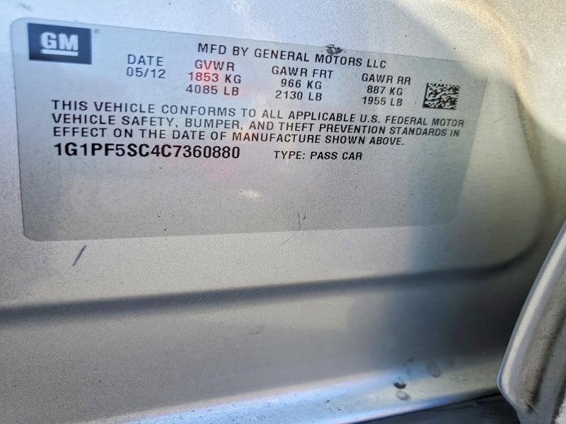 70358336 :رقم المزاد ، 1G1PF5SC4C7360880 vin ، 2012 Chevrolet Cruze مزاد بيع