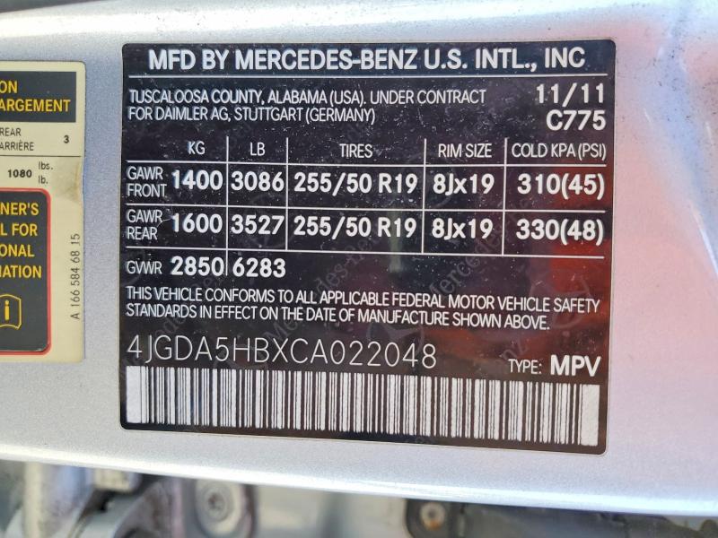 Продажа на аукционе авто 2012 Mercedes-benz Ml, vin: 4JGDA5HBXCA022048, номер лота: 68615706