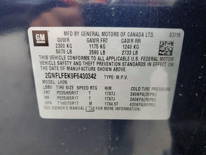Aukcja sprzedaży 2015 Chevrolet Equinox, vin: 2GNFLFEK9F6430342, numer aukcji: 68197596