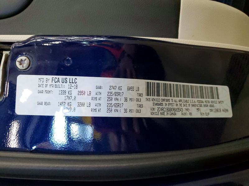 Auction sale of the 2019 Chrysler Pacifica, vin: 2C4RC1BG6KR603543, lot number: 70237596