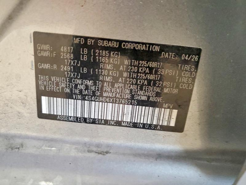 Aukcja sprzedaży 2026 Subaru Crosstrek, vin: 4S4GUHD6XT3765215, numer aukcji: 67377586