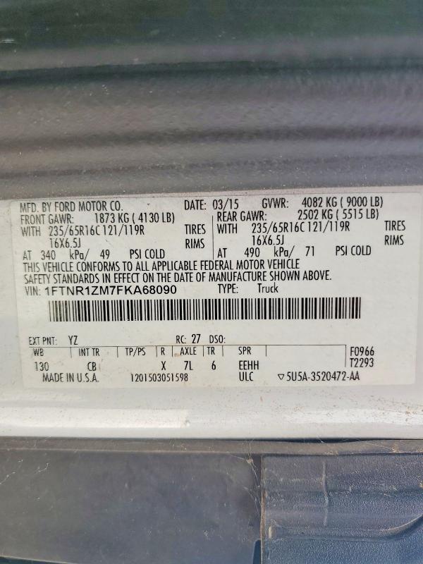 2015 Ford Transit მანქანა იყიდება აუქციონზე, vin: 1FTNR1ZM7FKA68090, აუქციონის ნომერი: 68830796