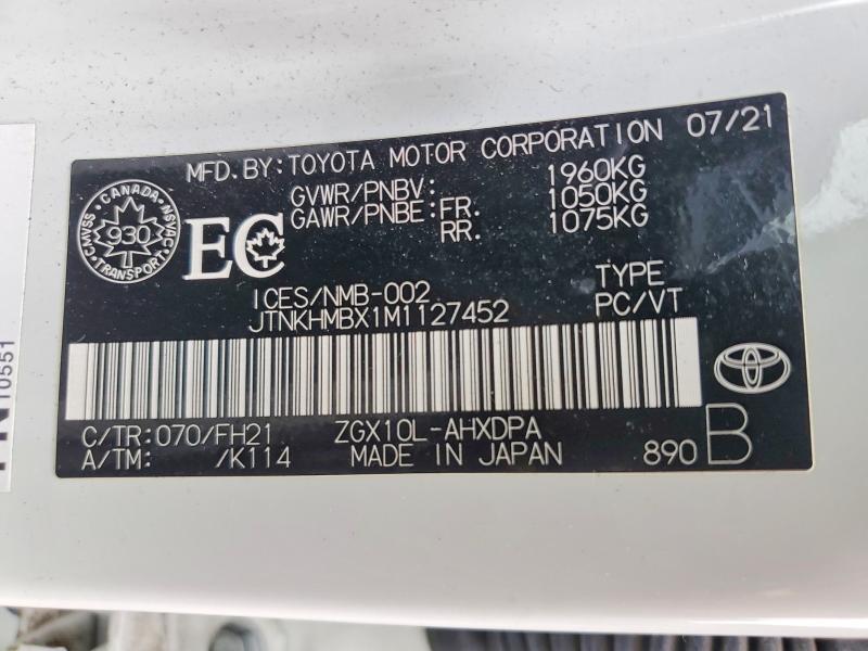 Aukcja sprzedaży 2021 Toyota C-hr, vin: JTNKHMBX1M1127452, numer aukcji: 67314976