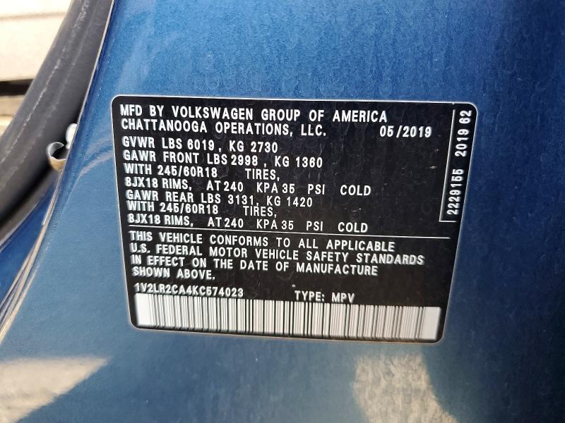 Продаж на аукціоні авто 2019 Volkswagen Atlas, vin: 1V2LR2CA4KC574023, номер лоту: 70530216