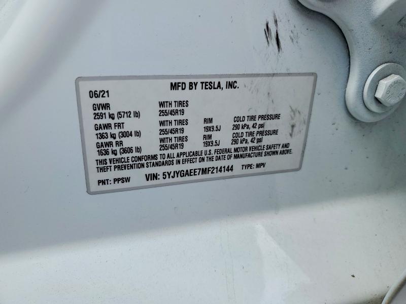 Aukcja sprzedaży 2021 Tesla Model Y, vin: 5YJYGAEE7MF214144, numer aukcji: 67863086