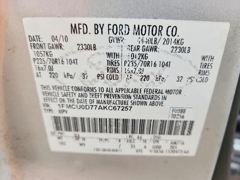 Продаж на аукціоні авто 2010 Ford Escape, vin: 1FMCU0D77AKC67257, номер лоту: 69335756