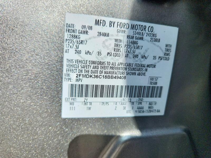 67067906 :رقم المزاد ، 2FMDK36C18BB49408 vin ، 2008 Ford Edge مزاد بيع