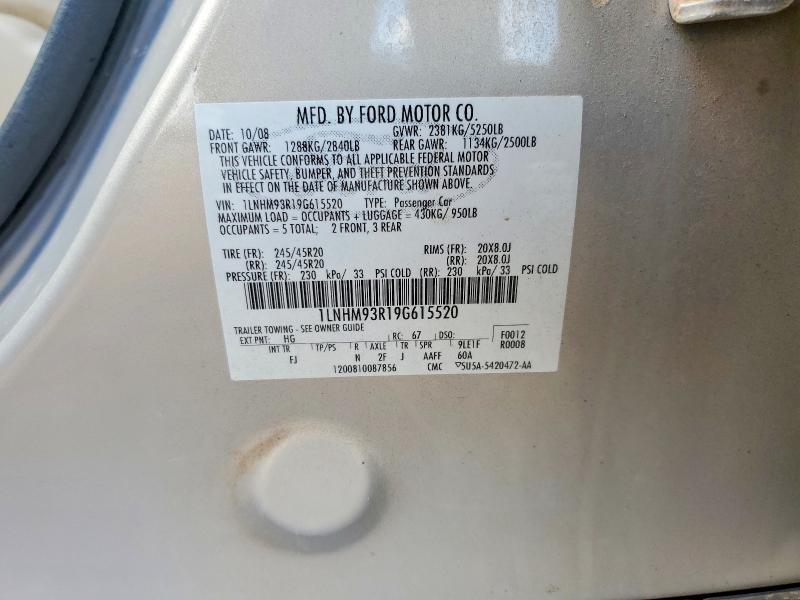 2009 Lincoln Mks მანქანა იყიდება აუქციონზე, vin: 1LNHM93R19G615520, აუქციონის ნომერი: 67493346