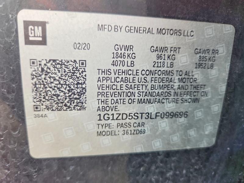 2020 Chevrolet Malibu მანქანა იყიდება აუქციონზე, vin: 1G1ZD5ST3LF099696, აუქციონის ნომერი: 69375886