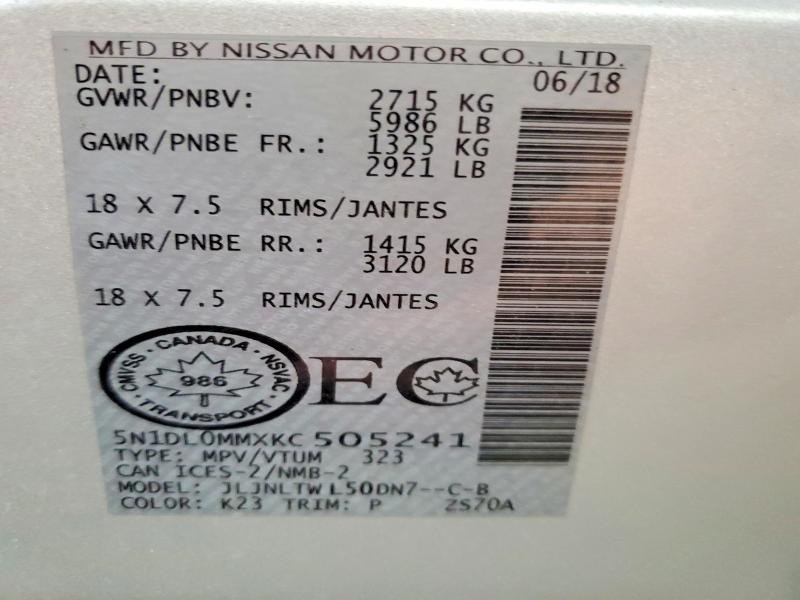 Aukcja sprzedaży 2019 Infiniti Qx60, vin: 5N1DL0MMXKC505241, numer aukcji: 68743956