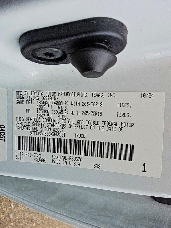 2025 Toyota Tundra მანქანა იყიდება აუქციონზე, vin: 5TFLA5AB0SX043531, აუქციონის ნომერი: 67601386
