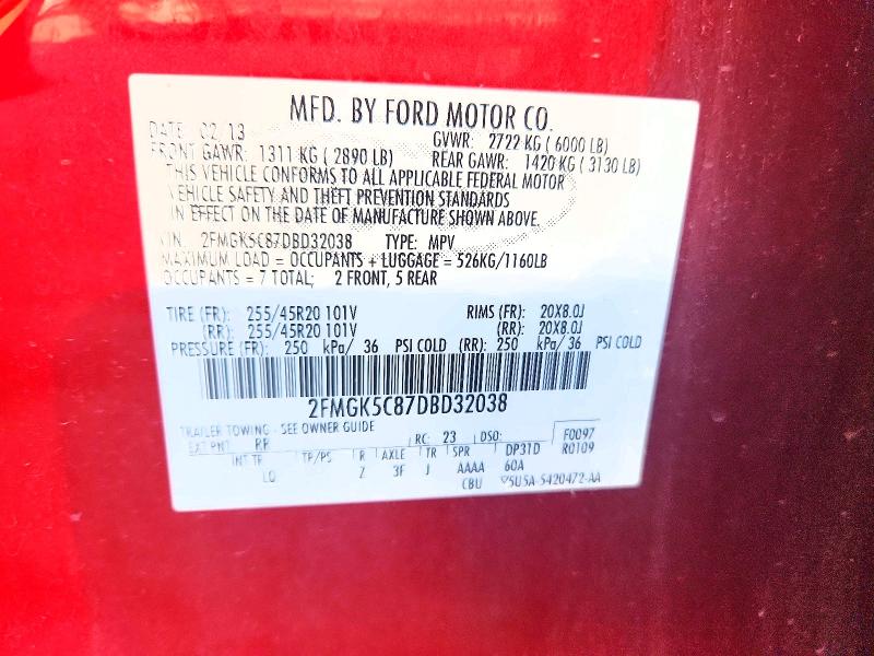 67871456 :رقم المزاد ، 2FMGK5C87DBD32038 vin ، 2013 Ford Flex مزاد بيع