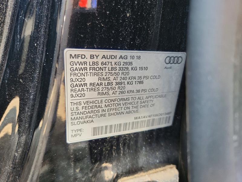 Продажа на аукционе авто 2019 Audi Q8, vin: WA1AVAF15KD013487, номер лота: 66960256