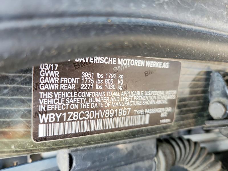 2017 Bmw I3 მანქანა იყიდება აუქციონზე, vin: WBY1Z8C30HV891967, აუქციონის ნომერი: 69089426