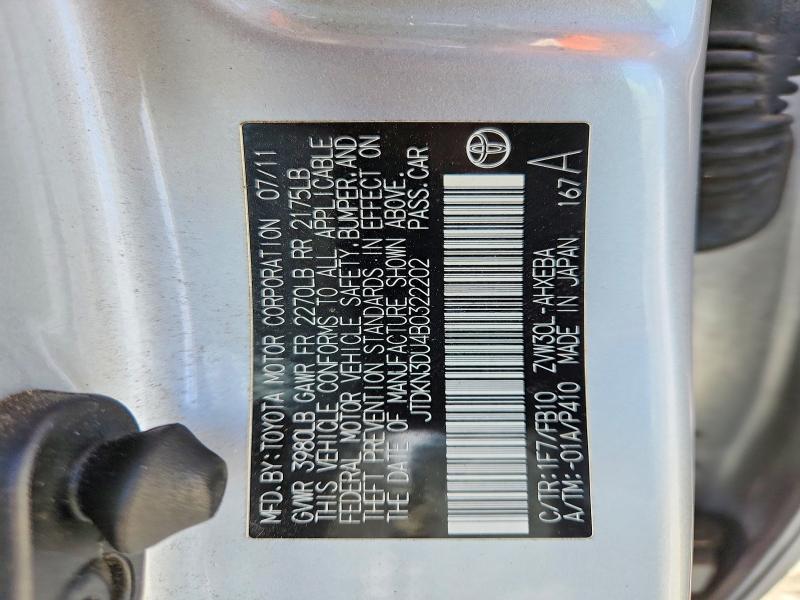 69896916 :رقم المزاد ، JTDKN3DU4B0322202 vin ، 2011 Toyota Prius مزاد بيع