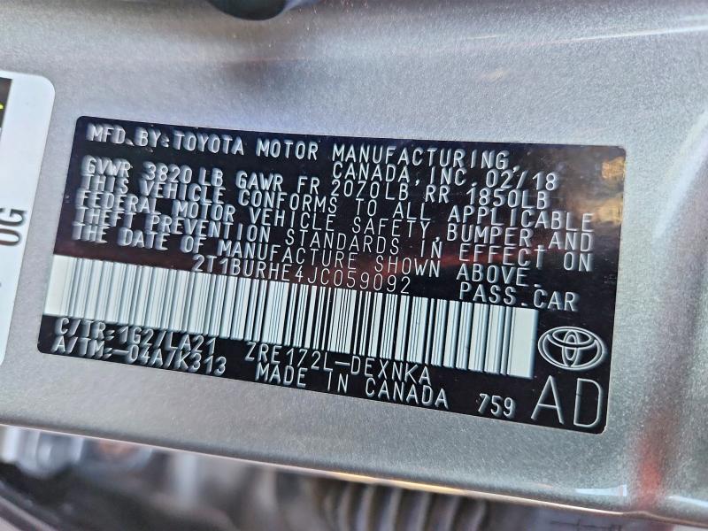 Продажа на аукционе авто 2018 Toyota Corolla, vin: 2T1BURHE4JC059092, номер лота: 68631866
