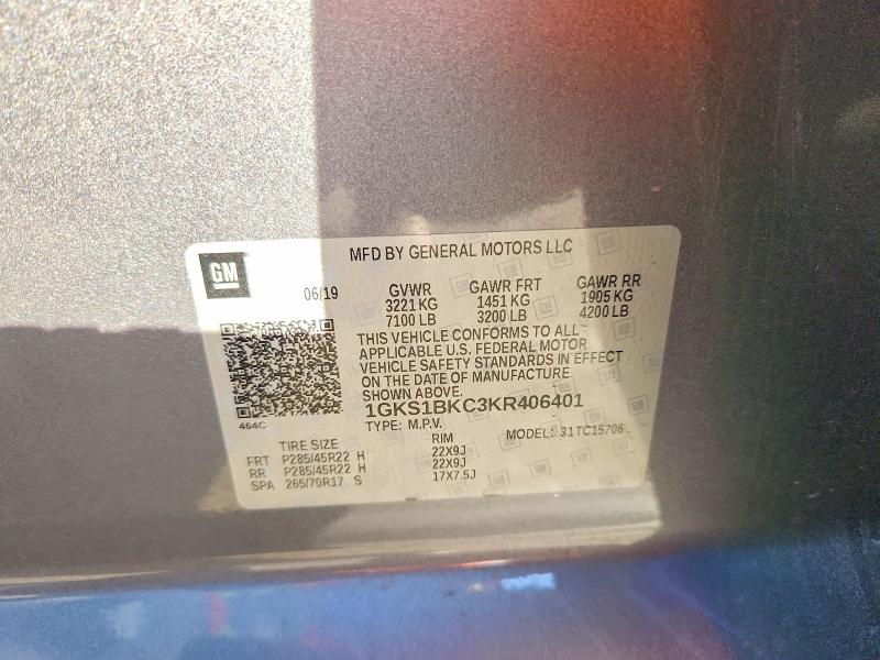 2019 Gmc Yukon მანქანა იყიდება აუქციონზე, vin: 1GKS1BKC3KR406401, აუქციონის ნომერი: 70907326