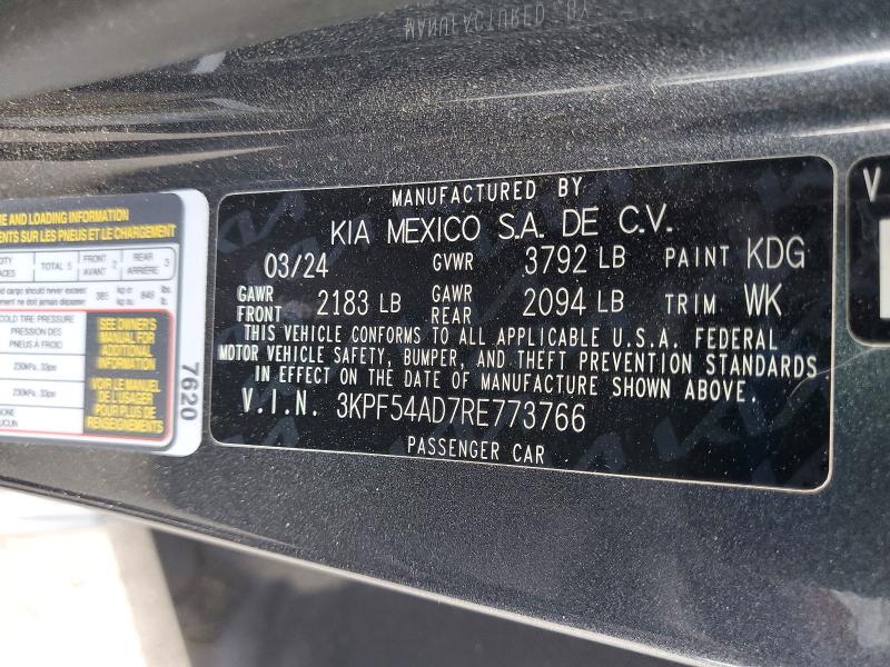 68398306 :رقم المزاد ، 3KPF54AD7RE773766 vin ، 2024 Kia Forte مزاد بيع