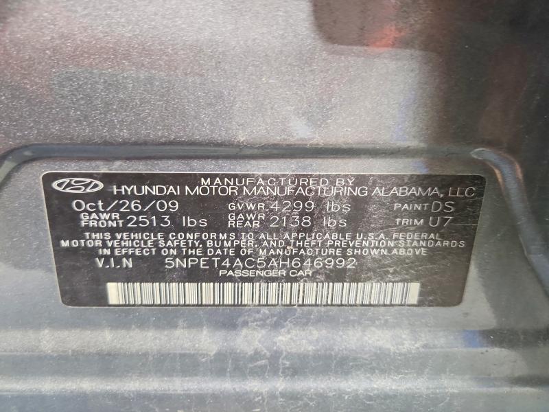 Auction sale of the 2010 Hyundai Sonata Gls, vin: 5NPET4AC5AH646992, lot number: 68952096