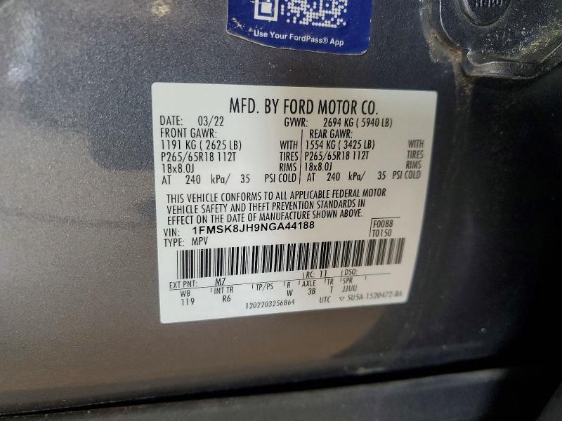 2022 Ford Explorer Timberline მანქანა იყიდება აუქციონზე, vin: 1FMSK8JH9NGA44188, აუქციონის ნომერი: 70434735