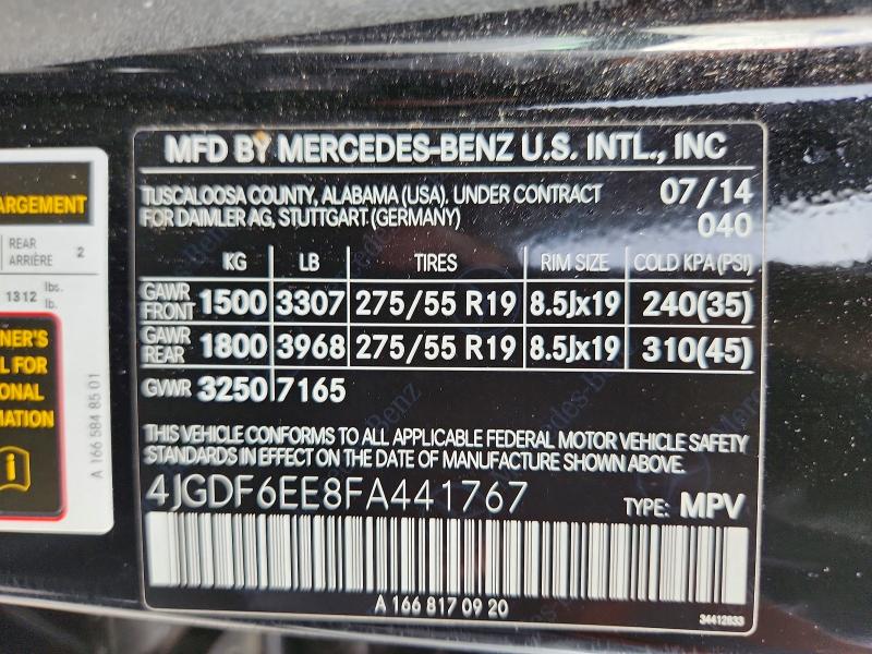Aukcja sprzedaży 2015 Mercedes-benz Gl, vin: 4JGDF6EE8FA441767, numer aukcji: 67911876