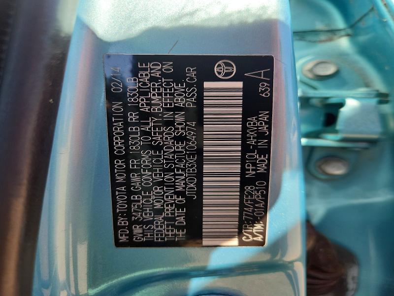 2014 Toyota Prius C მანქანა იყიდება აუქციონზე, vin: JTDKDTB3XE1064974, აუქციონის ნომერი: 69185436