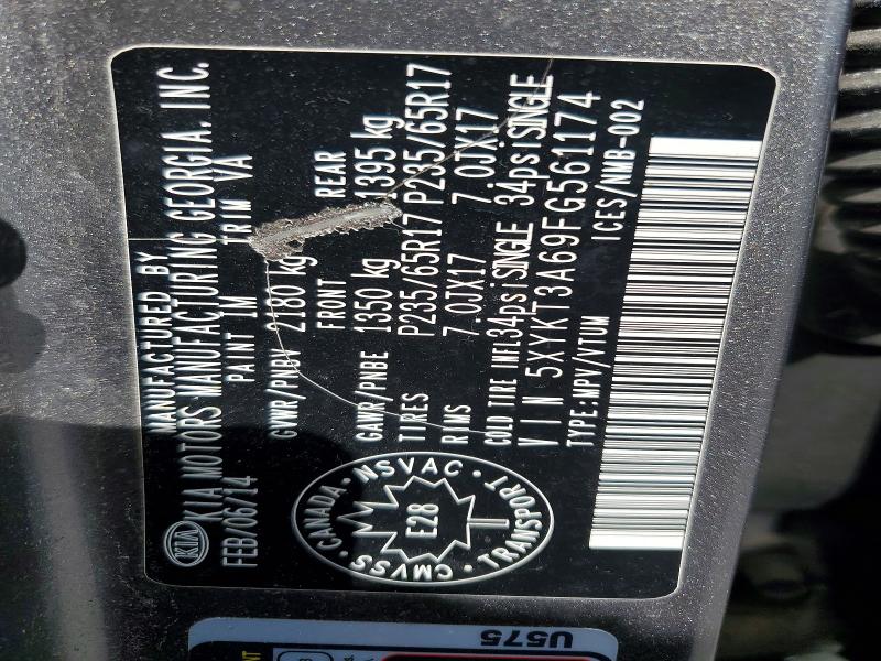 2015 Kia Sorento მანქანა იყიდება აუქციონზე, vin: 5XYKT3A69FG561174, აუქციონის ნომერი: 68154586
