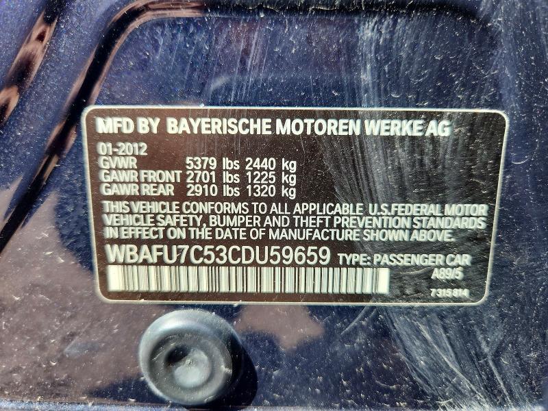 Aukcja sprzedaży 2012 Bmw 535, vin: WBAFU7C53CDU59659, numer aukcji: 67423536
