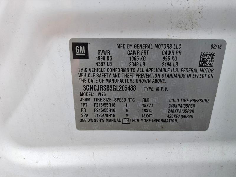 Продажа на аукционе авто 2016 Chevrolet Trax, vin: 3GNCJRSB3GL205488, номер лота: 67887356