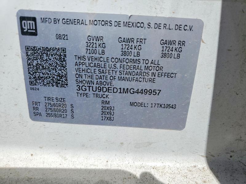 70813526 :رقم المزاد ، 3GTU9DED1MG449957 vin ، 2021 Gmc Sierra مزاد بيع