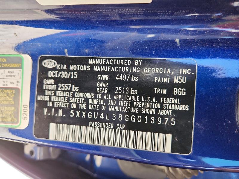 67896406 :رقم المزاد ، 5XXGU4L38GG013975 vin ، 2016 Kia Optima مزاد بيع